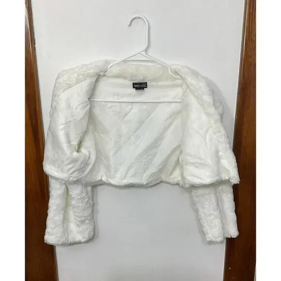 VTG Y2K Wet Seal Womens Faux Fur Bolero Jacket Front Clasp Sz Large 3/4 Sleeves - Picture 3 of 6